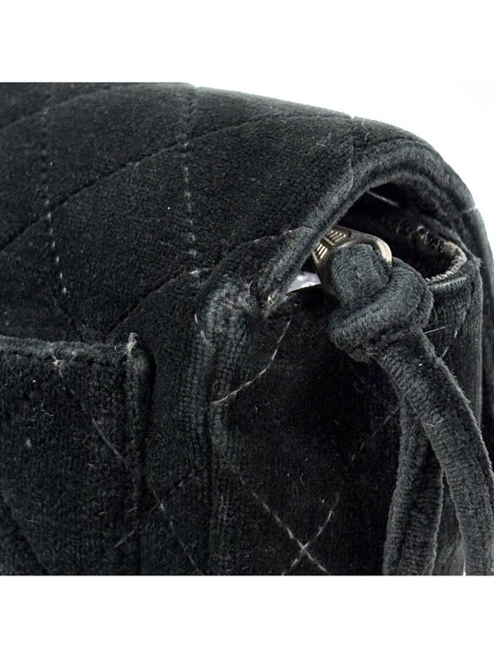 Chanel CC Logo Chain Backpack Quilted Velour Black